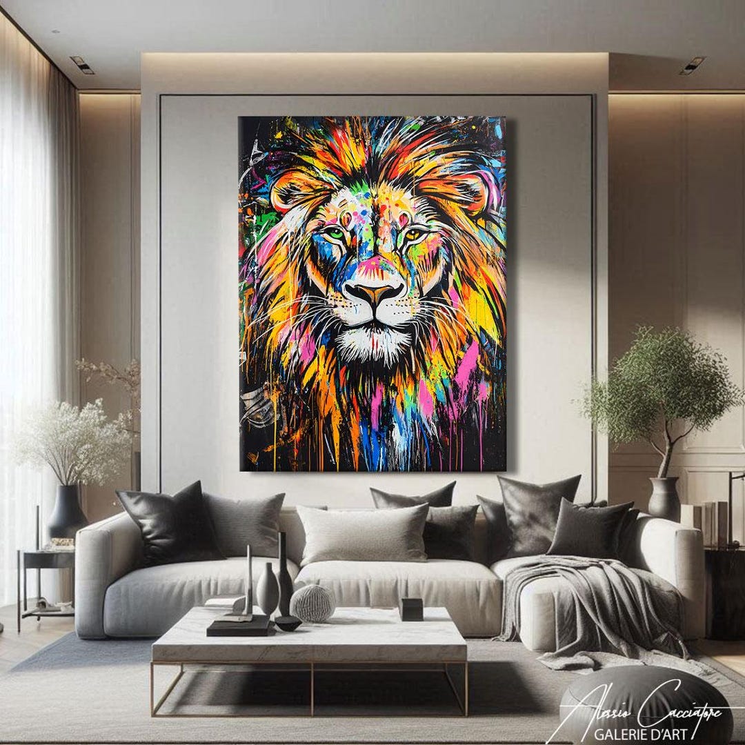 Colorful Graffiti Wall Art, Colorful Lion Art Print, Street Art Canvas ...