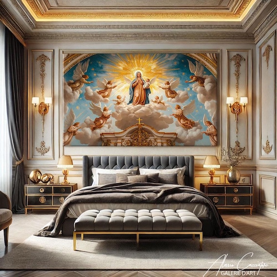 Church Wall Decor Over The Bed, Christian Wall Art Print, Bible Wall Art Modern, Catholic Prints, Virgin Mary Painting, Biblical Art Prints