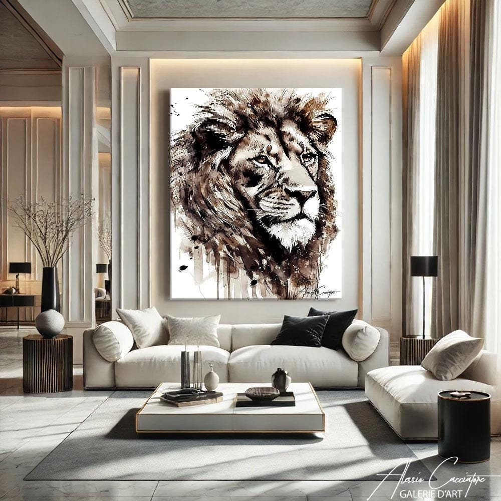 Lion Wall Art, Extra Large Wall Art, Animal Head Wall Art, Lion Wall Decor, Oversized Wall Art Framed, 1 Year Anniversary Gift For Boyfriend