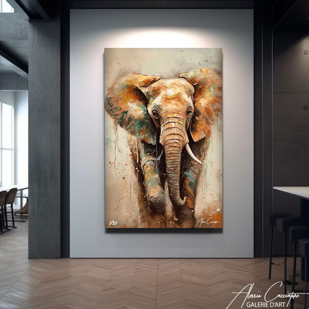 Elephant Wall Decor Bedroom, Extra Large Wall Art Abstract, Elephant