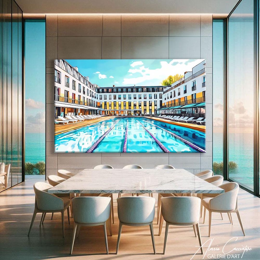 Blue Luxury Wall Art, Swimming Pool Art Print, Modern Retro Prints ...