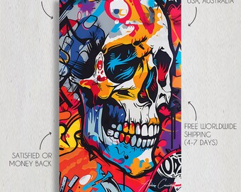Skull Wall Art, Modern Pop Art Prints, Colorful Skull Art