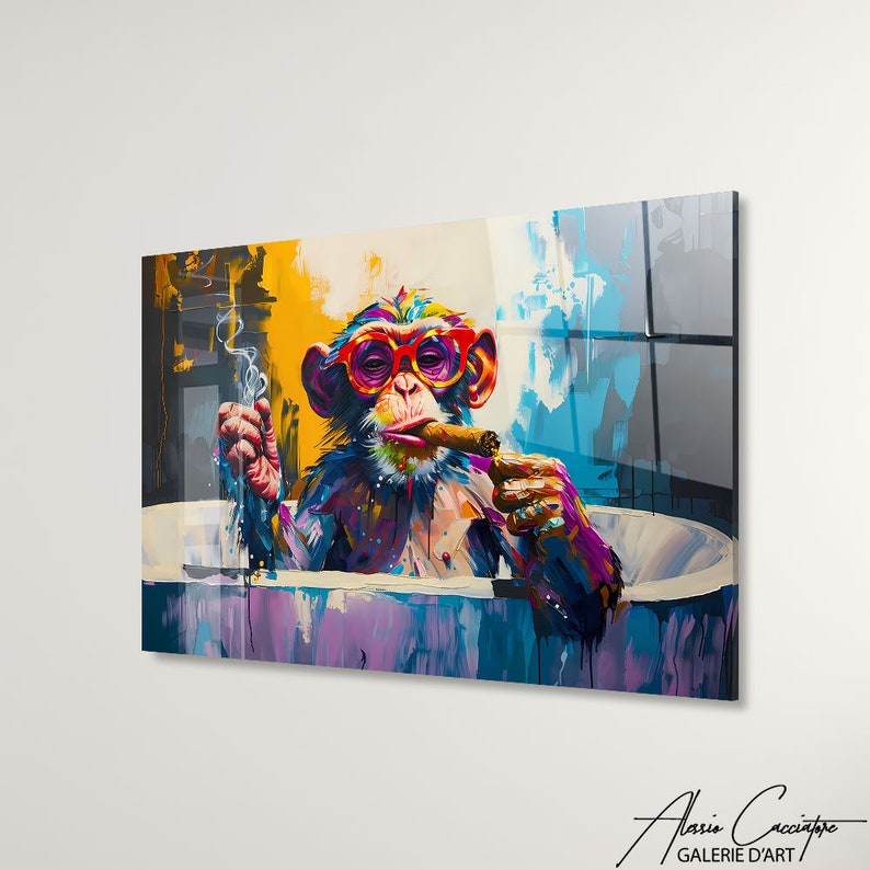 Monkey Bathroom Wall Art, Acrylic Print, Abstract Pop Art Print, Funky Wall Art Prints, Graffiti Print, Funny Wall Art, Tempered Glass Art