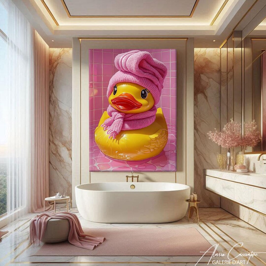 Rubber Duck Wall Art Pink, Cute Bathroom Art Kids, Nursery Duck Art ...