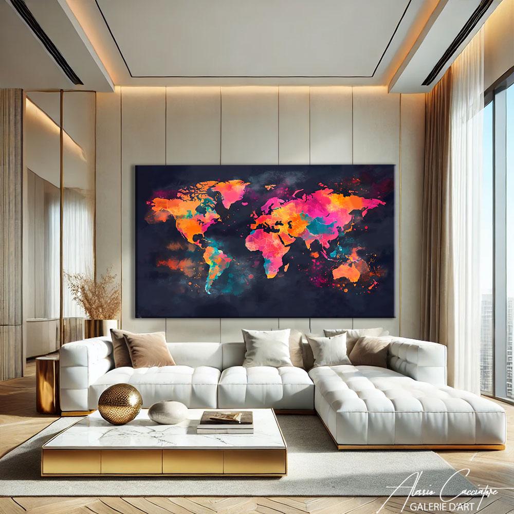Large World Map Prints on Canvas Colorful, World Map Wall Art ...