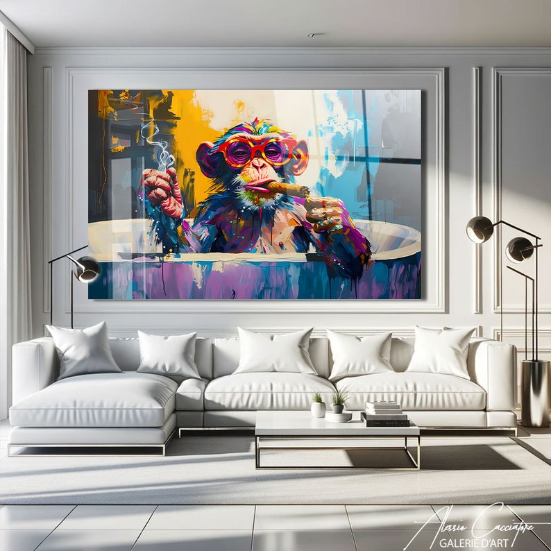 Monkey Bathroom Wall Art, Acrylic Print, Abstract Pop Art Print, Funky Wall Art Prints, Graffiti Print, Funny Wall Art, Tempered Glass Art