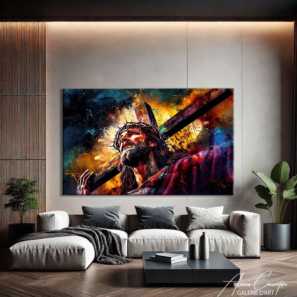 Christian Art Canvas, Colorful Jesus Wall Art Modern, Bible Art Canvas, Catholic Art Print, Jesus Painting For Living Room, Christian Gifts