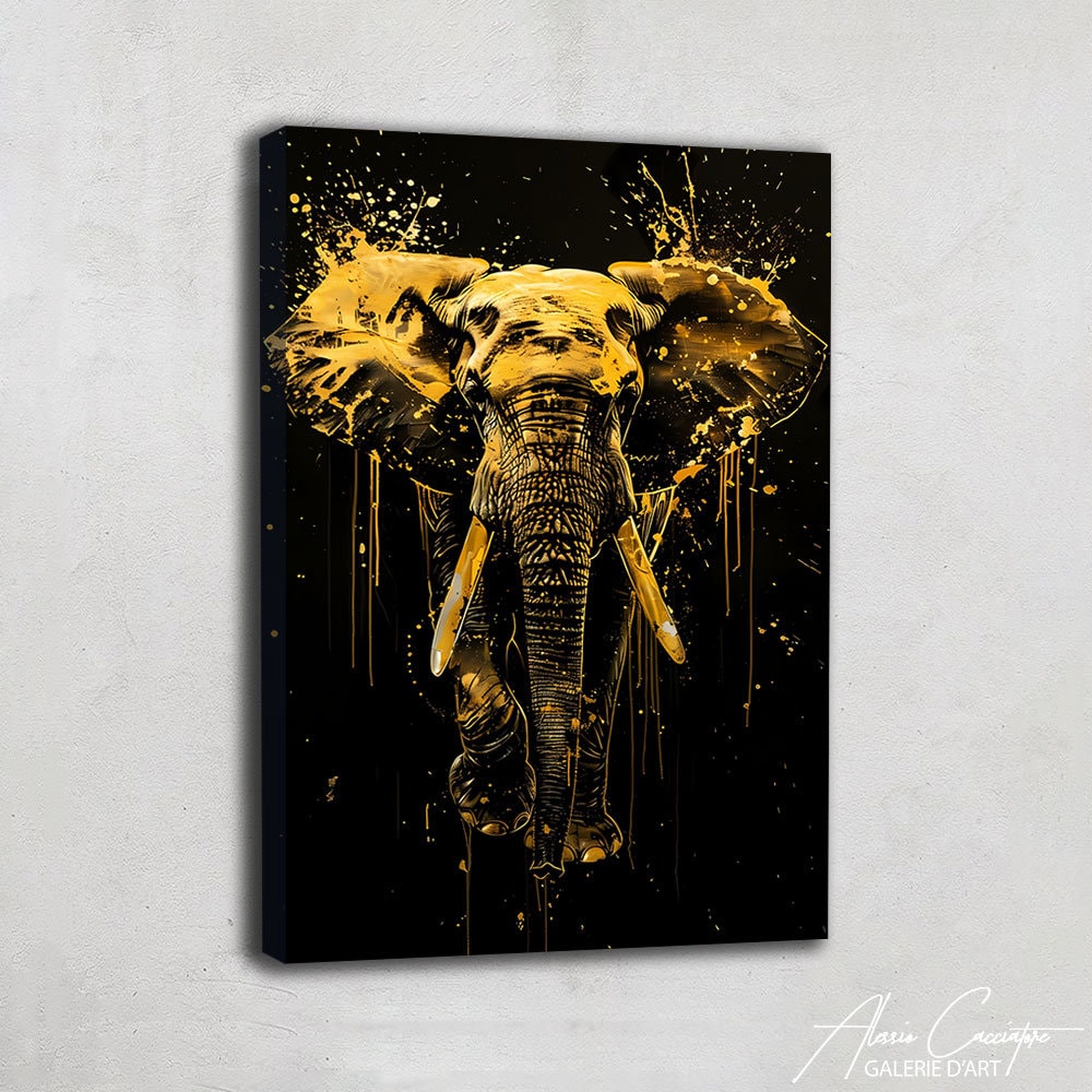 Olifantenschilderijen, zwart-gouden wandkunst, aquarel dierenprints,  Afrikaanse canvas wandkunst, extra grote wandkunst met abstract dier - Etsy  België, image size:1000x1000