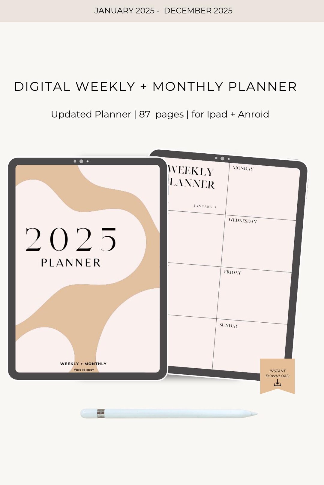 2025 digital and printable weeklymonthly planner productive planner