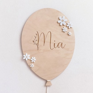 Decoración de pared de globos con nombre, placa de nombre de margarita personalizada, decoración personalizada de la habitación de las niñas, Ballon Namensschild, Kinderzimmer nombre Holzschild