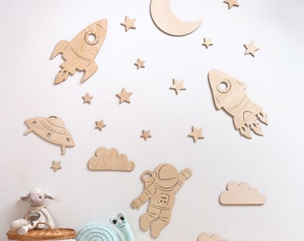 Space Wall Decor, Astronaut Rakete Ufo Kosmos fur Kinder, Rocket Wall Art for Kidsroom, Spacecraft Nursey Decor, Kinderzimmer Wanddekoration