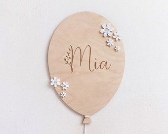 Balloon Wall Decor with Name, Custom Daisy Name Plate, Personalized Girls Room Decoration, Ballon Namensschild, Kinderzimmer Name Holzschild