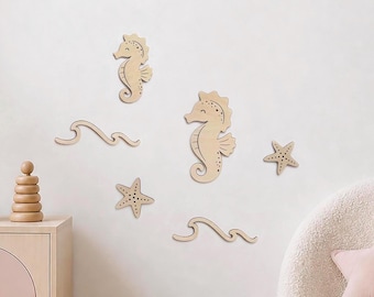 Seahorse Wall Decor, Nautical Nursery, Kids Room Ocean Wall Art, Coastal Bedroom, Seepferdchen aus Holz, Kinderzimmer Maritime Dekorationen