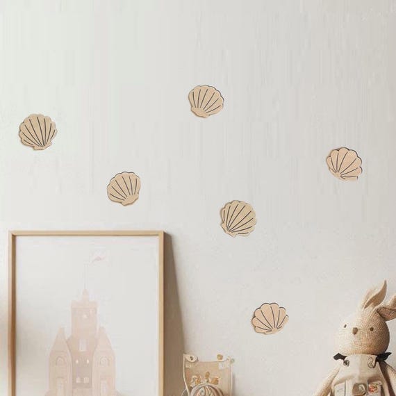 Wooden Sea Shells set of 6, Crafts for Kids, Shell Wall Art, Nursery Sea Deco, Muschel Holzform, Kinderzimmer Dekor, Meer Wanddekoration