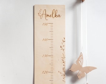 Wooden Growth Chart, Messlatte für Kinder mit Namen aus Holz für Kinderzimmer, Custom Height Measurement with Kids Name