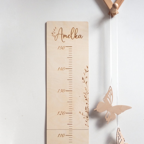 Grafico di crescita in legno, Messlatte für Kinder mit Namen aus Holz für Kinderzimmer, Misurazione dell'altezza personalizzata con nome del bambino