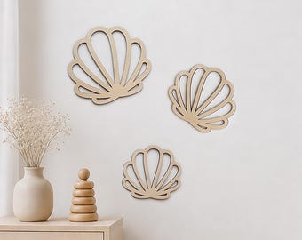 Seashell Wall Decoration, Nautical Kids Room, Ocean Nursery, Baby Room Wall Art, Muschel Holzform, Kinderzimmer Dekor, Meer Wanddekoration