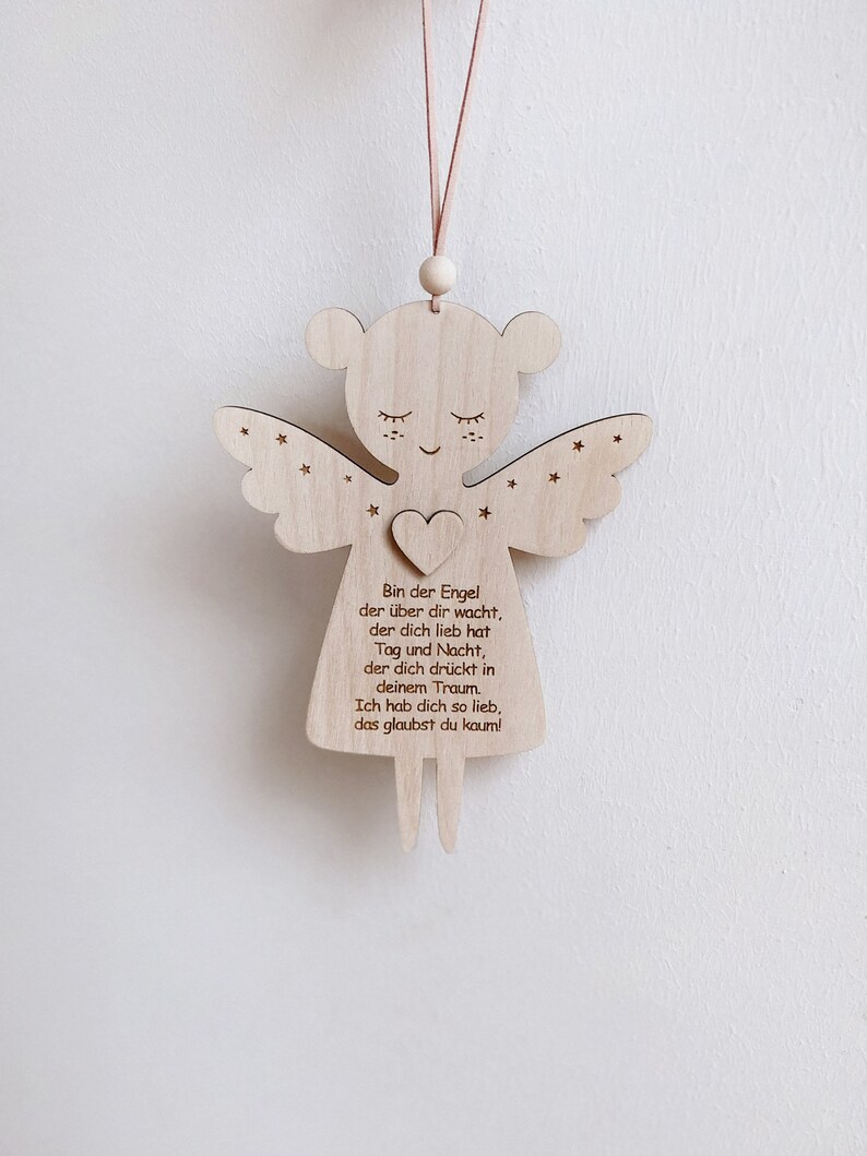 Ángel de la Guarda con Oración, Regalo de Bautismo, Engel mit Gebet, Geschenk Taufe, Schutzengel aus Holz, Engel Anhänger, Patenkind Geschenk imagen 5