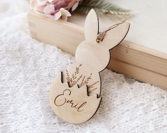 Personalisierter Osterhase mit Namen, Korbdekoration aus Holz, individuelle Geschenkidee, Osteranhänger, Osterhase Personalisiert, Ostergeschenk