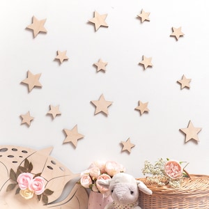 Wooden stars 20 set, Holzsterne an der Wand, Wooden Shape Stars, Wall stars decor