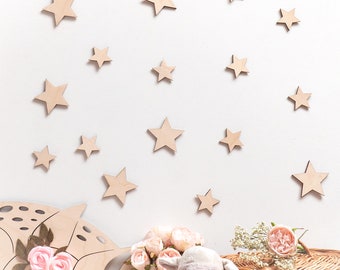 Wooden stars 20 set, Holzsterne an der Wand, Wooden Shape Stars, Wall stars decor