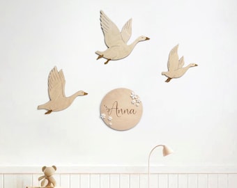 Flock of Flying Geese, Nursery Wall Decor, Boho Kids Room, Woodland Animal Decoration, Wooden Birds, Gänse aus Holz, Kinderzimmer Dekoration