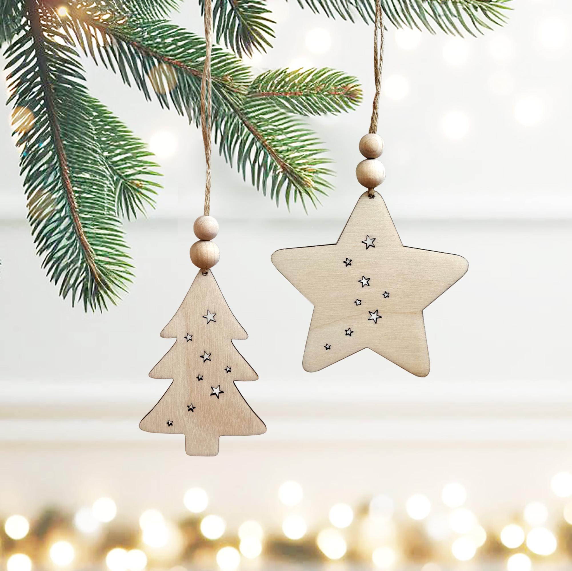 24 pezzi di decorazione per albero di Natale in legno da 7 cm, decorazione per albero di Natale, ciondolo in legno per albero di Natale, ciondolo natalizio, decorazione per albero di Natale