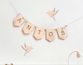 Wooden Name Garland, Baby Room Banner, Nursery Wall Decoration, Namensgirlande aus Holz Personalisiert, Kinderzimmer Holzgirlande, Buchstabe