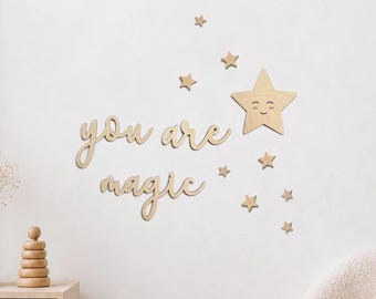 You Are Magic Wall Sign, Nursery Decoration,  Kids Room Inscription,  Wooden Star, Baby Bedroom Wall Art, Kinderzimmerdekoration, Wanddeko