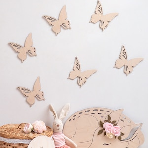 Butterfly Wall Art set of 6, Wooden Butterfly Decoration, Kids Room Wall Decoration, Holzdekoration für Kinderzimmer