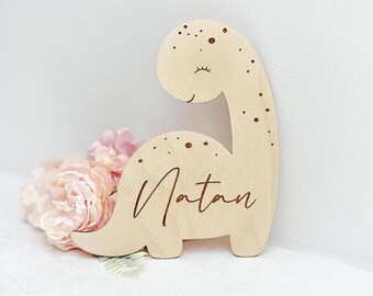 Dinosaur Name Sign, Personalised Plaque for Baby, Kids Room Decor, Custom Nursery Wall Art, Namensschild mit Dinosaurier, Kinderzimmerdekor