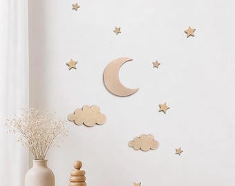 Moon and Stars  Decoration, Baby Room Wall Art, Cloud Nursery Decor, Kids Room Design, Kinderzimmer Wanddekoration, Mond mit Sternen Dekor