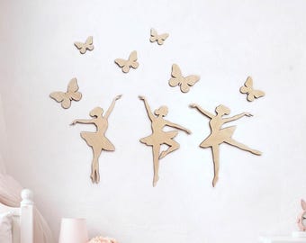 Ballerina Kids Room Decor with Butterflies, Ballet Nursery Wall Art, Girls Room Decoration