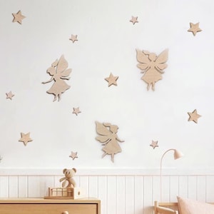 Fairy Wall Decor, Nursery Magic Decoration, Girls Room Decor, Baby Shower Decor, Feen Elfen Holz Figur, Kinderzimmer Dekor, Babyzimmer image 1