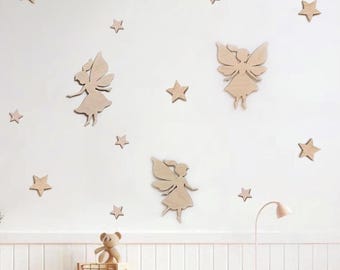 Fairy Wall Decor, Nursery Magic Decoration, Girls Room Decor, Baby Shower Decor, Feen Elfen Holz Figur, Kinderzimmer Dekor, Babyzimmer