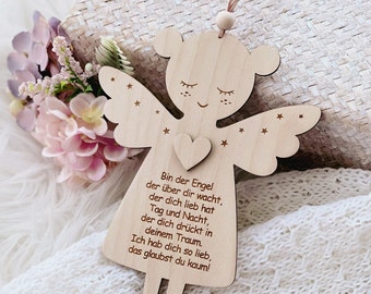 Guardian Angel, Children's Prayer, Baptism Gift, Engel mit Gebet, Geschenk Taufe, Schutzengel aus Holz, Engel Anhänger, Nursery Wall Decor