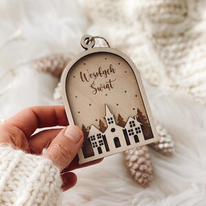 Adorno navideño personalizado con ciudad invernal, decoración personalizada para árbol de Navidad, adornos navideños, adorno navideño con nombre, adorno con nombre