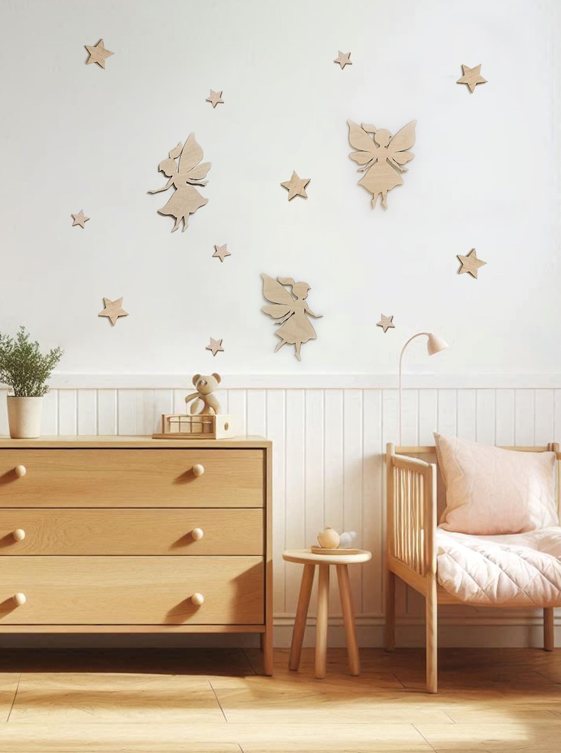 Fairy Wall Decor, Nursery Magic Decoration, Girls Room Decor, Baby Shower Decor, Feen Elfen Holz Figur, Kinderzimmer Dekor, Babyzimmer image 8