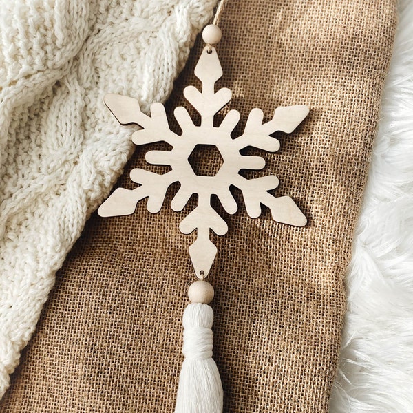 Snowflake Christmas Ornament with Tassel, Wooden Snowflake with Tassel, Snowflake Decoration, Christmas Tree Decoration
