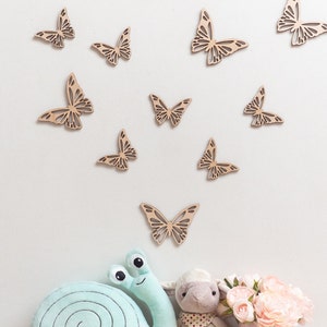 Butterflies set of 12, Butterfly Wood Decor, Girl Room Decoration, Schmetterlinge aus Holz, Kinderzimmer Dekor