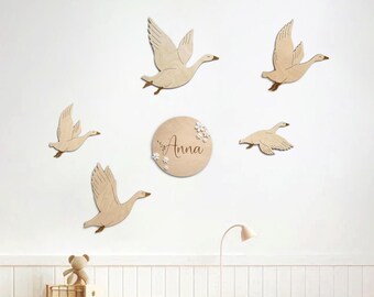 Flying Geese Wall Decor, Wooden Birds Kids Room, Boho Nursery Art, Baby Room Decor, Gänse aus Holz, Kinderzimmer Wanddekoration, Babyzimmer