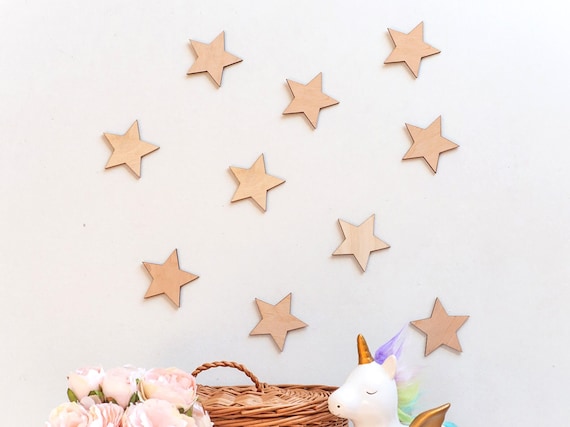 Wooden Stars set of 10, Kids Room Wall Decor, Nursery Decoration, Kinderzimmer Dekoration, Holzsterne, Babyzimmer Dekor