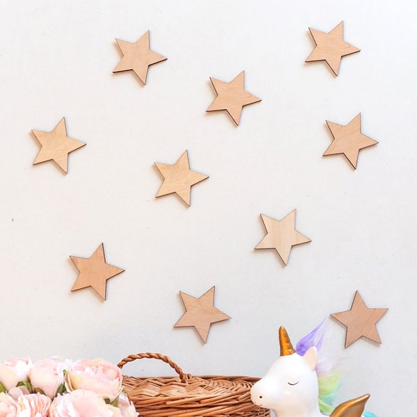 Juego de estrellas de madera de 10, decoración de pared de habitación para niños, decoración de guardería, decoración de Kinderzimmer, Holzsterne, Babyzimmer Dekor