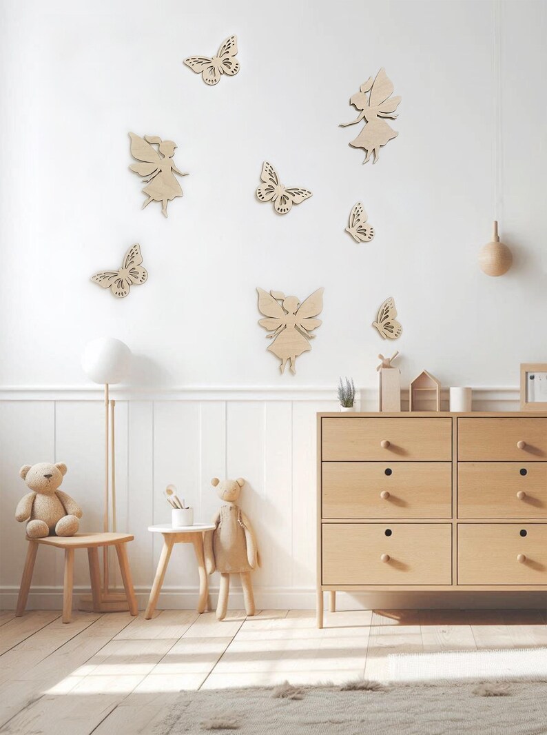 Fairy Wall Decor, Nursery Magic Decoration, Girls Room Decor, Baby Shower Decor, Feen Elfen Holz Figur, Kinderzimmer Dekor, Babyzimmer image 7