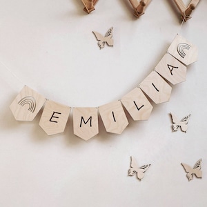 Guirnalda arco iris personalizada, estandarte personalizado de la habitación del bebé, decoración de la pared de la guardería, Namensgirlande Personalisiert, Babyzimmer Dekor, Holzgirlande