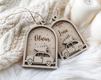 Gepersonaliseerde ornament met auto, kersthanger, aangepaste kerstboomversiering, vakantie familiecadeau, babybal, Weihnachtskugel mit Namen