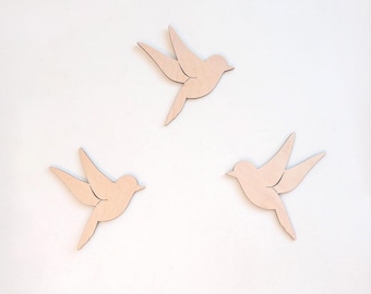 Wooden Birds set of 3, Nursery Decoration, Kids Room Decor, Woodland Art, Kinderzimmer Dekoration, Vögel aus Holz, Babyzimmer Wanddekoration
