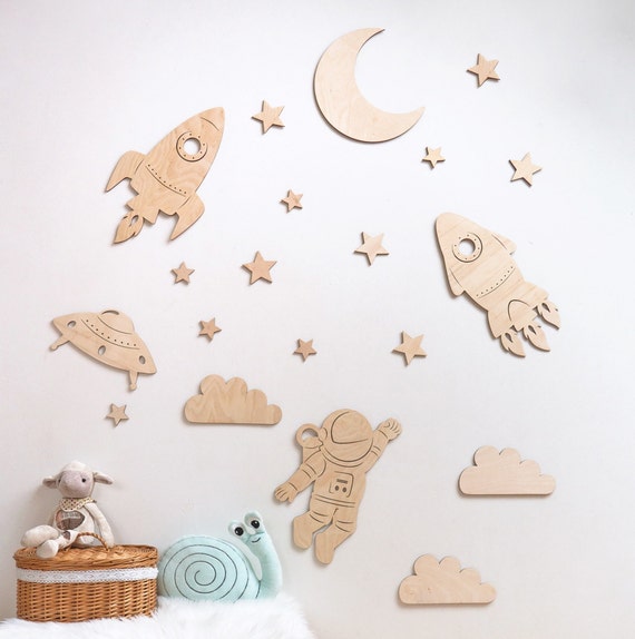 Space Wall Decor, Astronaut Rakete Ufo Kosmos fur Kinder, Rocket Wall Art for Kidsroom, Spacecraft Nursey Decor, Kinderzimmer Wanddekoration