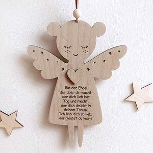 Ángel de la Guarda con Oración, Regalo de Bautismo, Engel mit Gebet, Geschenk Taufe, Schutzengel aus Holz, Engel Anhänger, Patenkind Geschenk imagen 6