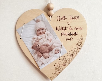 Custom Godmother Godfather Proposal Gift, Personalized Wooden Heart Photo Frame, Willst du Meine Patentante Sein, Pateneltern Geschenk